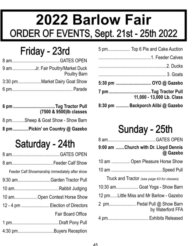 Barlow Fair Schedule Washington County 4H