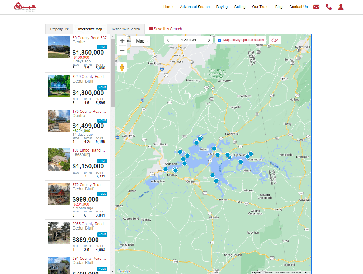 Weiss Lake Homes for Sale Interactive Map