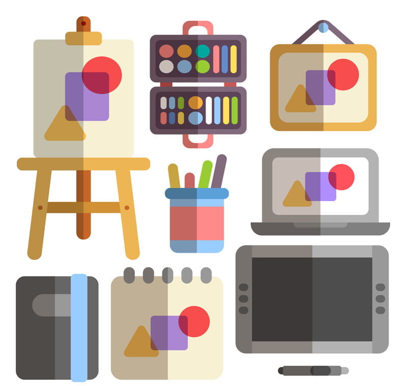 8 flat drawing tools vector ai UIDownload