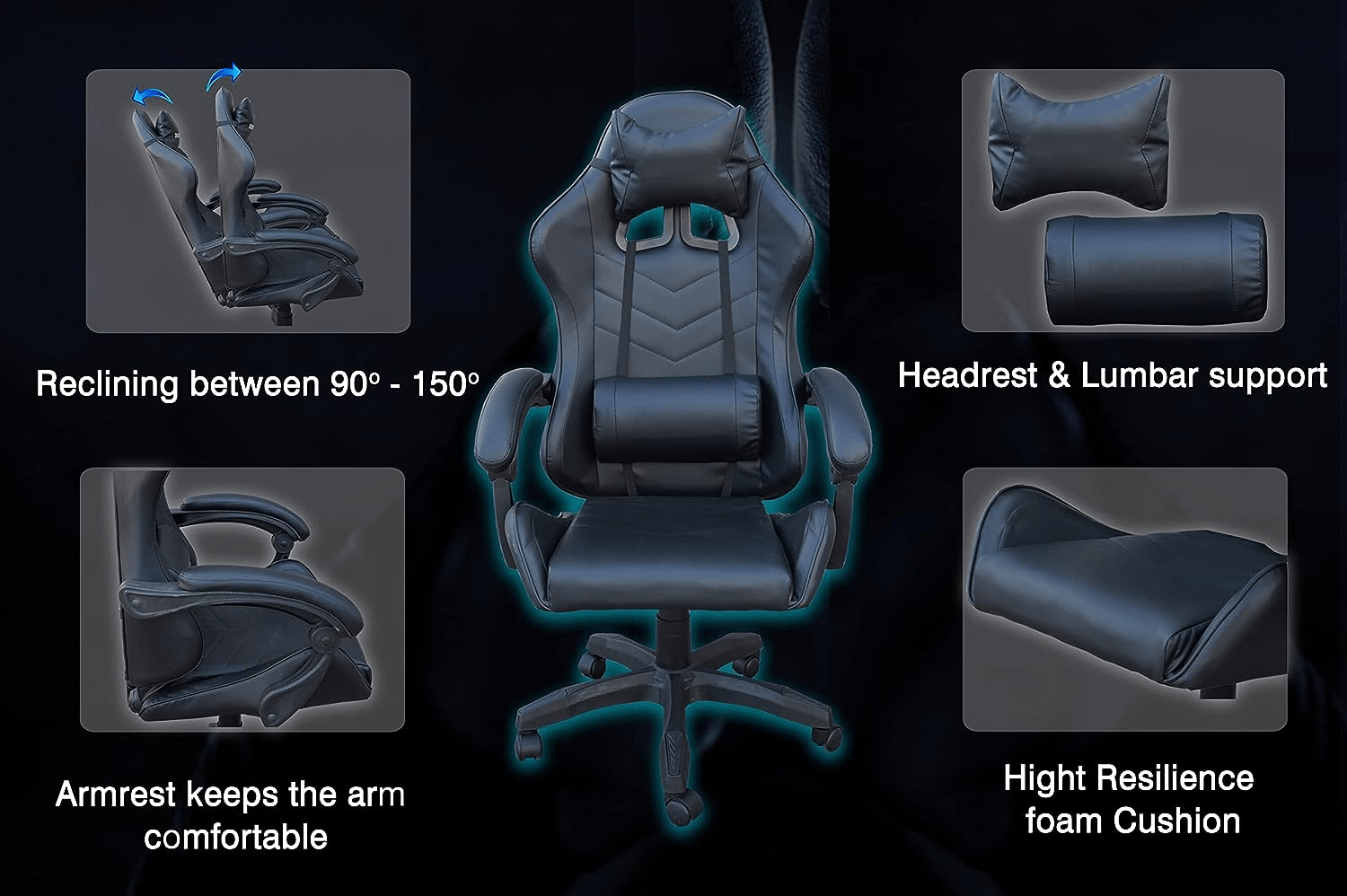 Mahmayi Ergonomic Gaming Chair, Lumbar Support PU Leatherette High Back