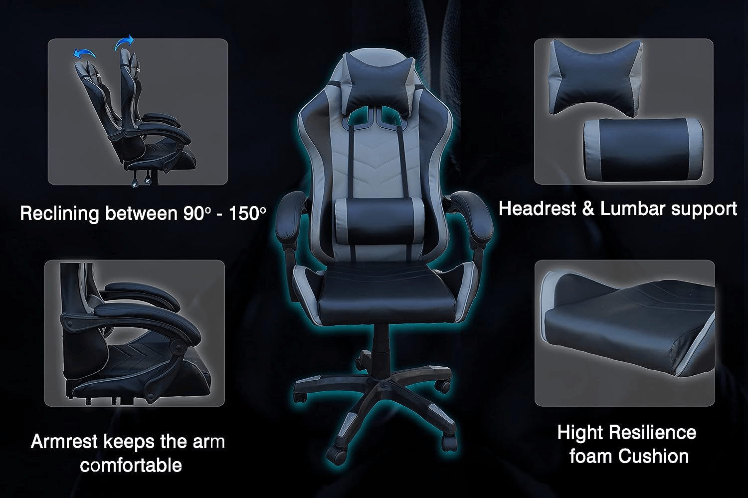 Mahmayi Ergonomic Gaming Chair, Lumbar Support PU Leatherette High Back