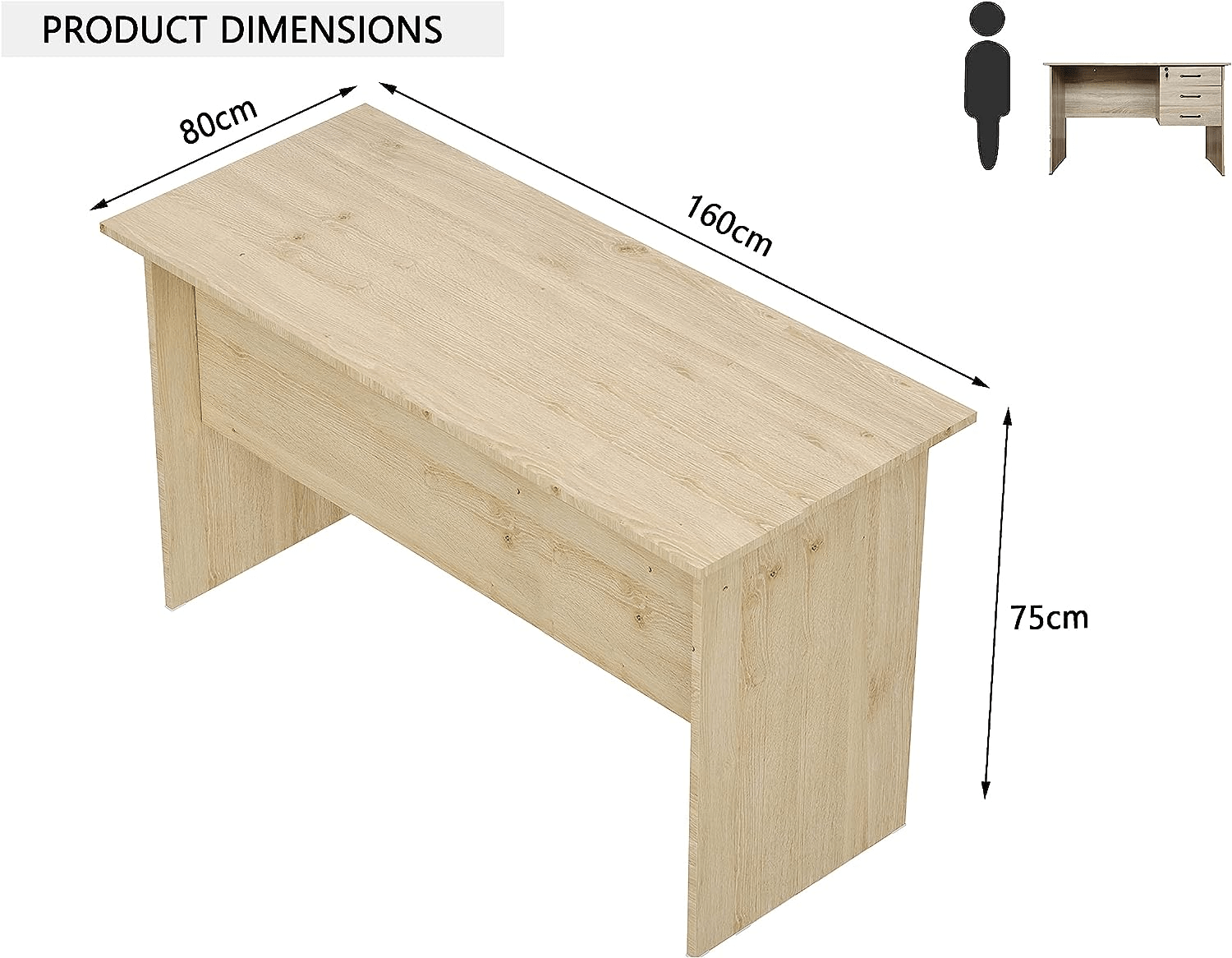 Mahmayi Computer Desk, MP1 160x80 Writing Table With Hanging Pedestal