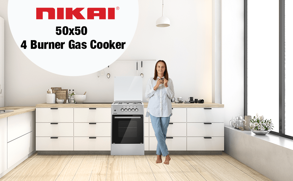 Nikai 4 Gas Pool Burners Gas Cooker, With Full Safety, Glass Lid Pan