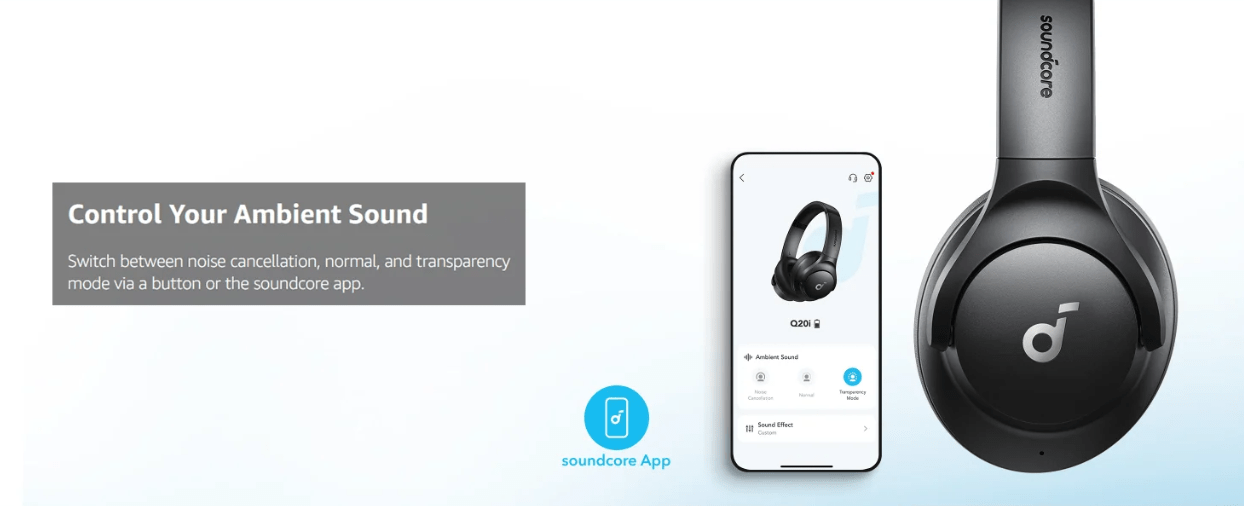 Anker Soundcore Q20i, Hybrid Active Noise Cancelling, 40-Hour Long