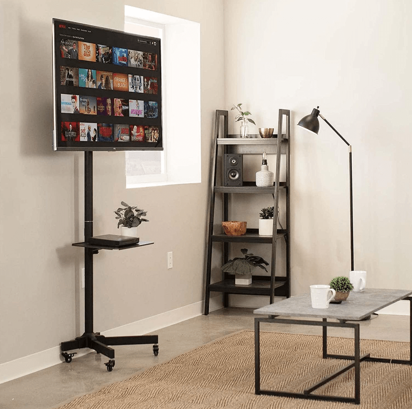 SKYTOUCH Mobile TV Stand, TV Cart with Mount On Lockable Wheels For