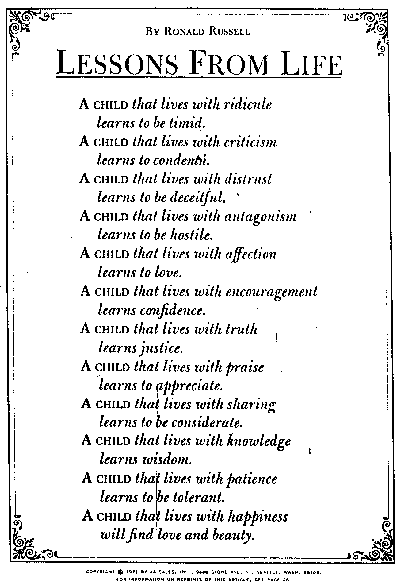 POEM Children Learn What They Live With UASG