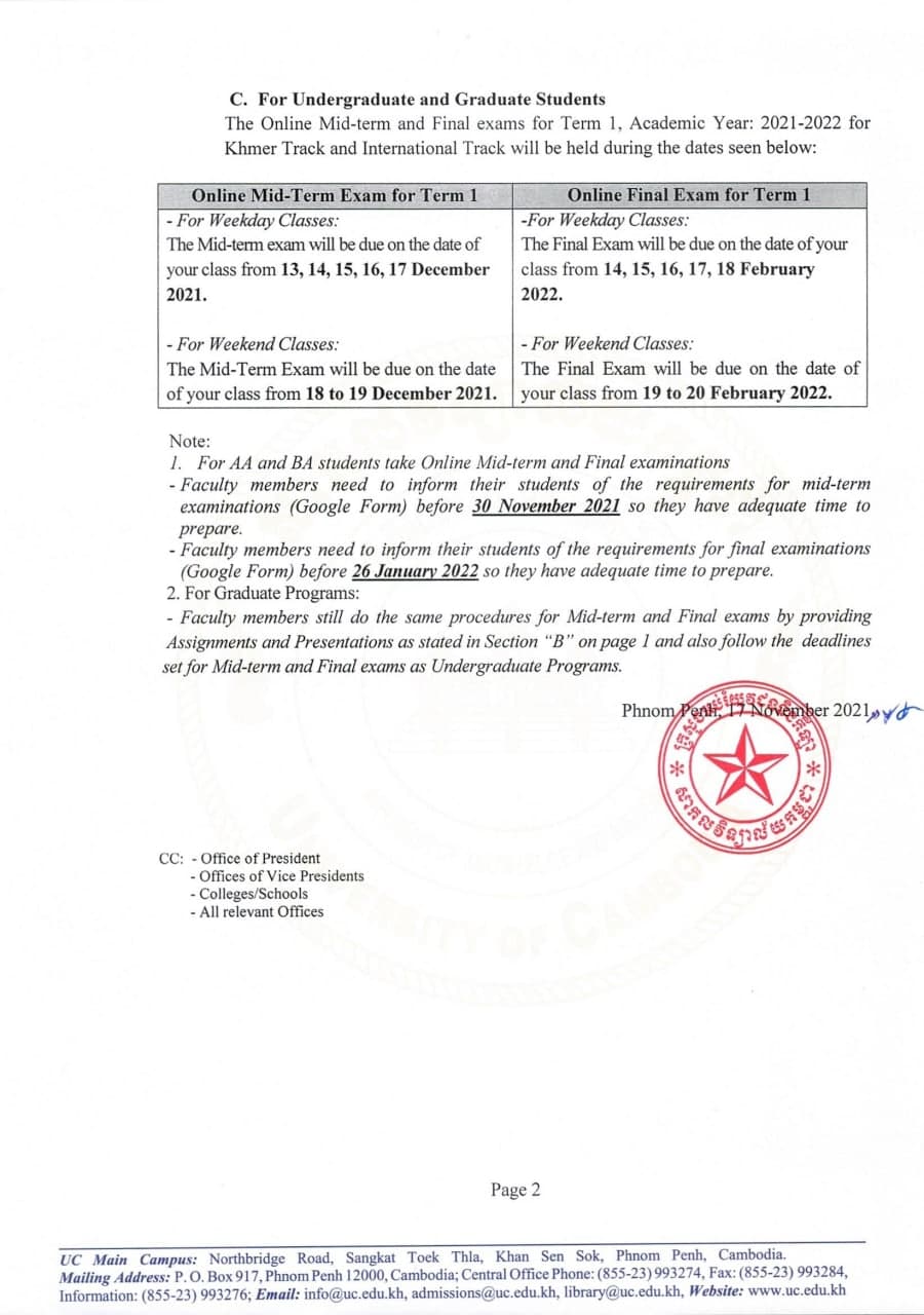 Uc Final Exam Schedule Fall 2023 Welcome To The University Of Cambodia (Uc)