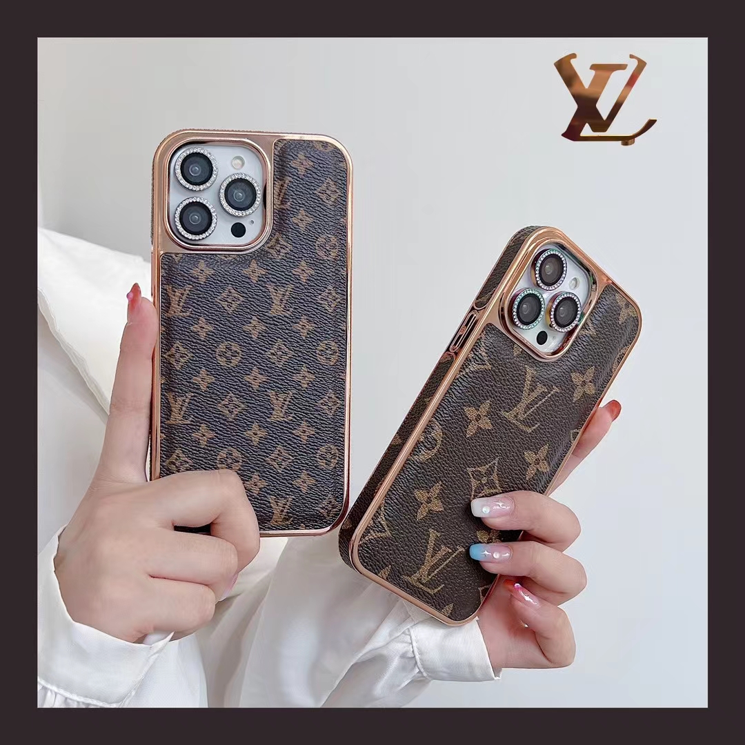 Louis Vuitton iPhone Case Luxury Classic Leather Rhinestone Lens