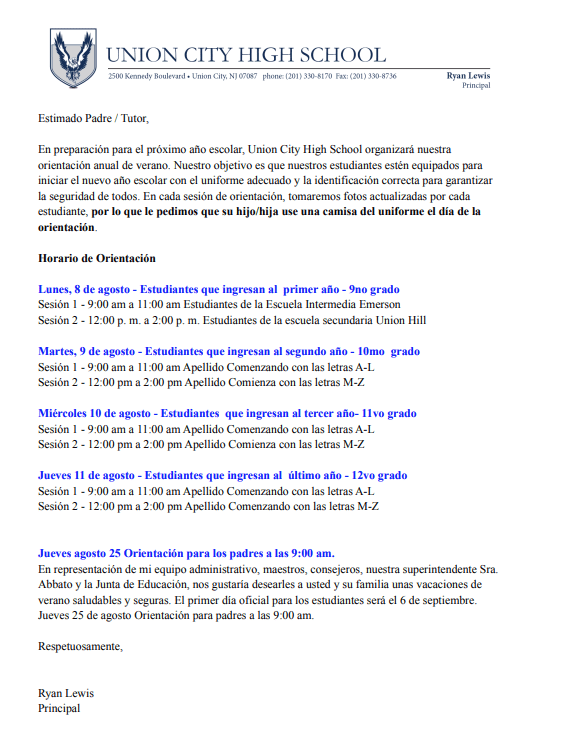 Nj Calendar Of Events August 25, 2023 Union City High School
