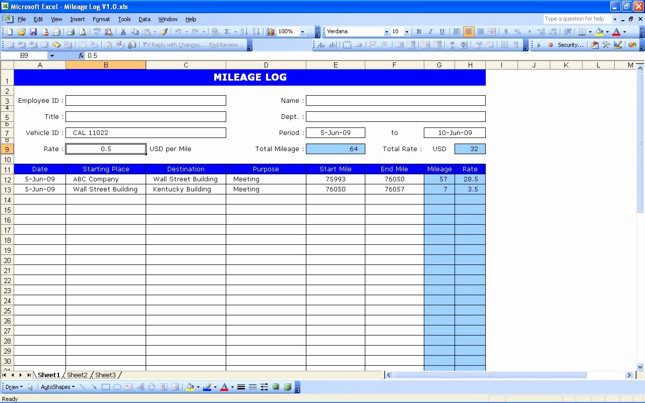 50 Cost Per Mile Calculator Excel Template