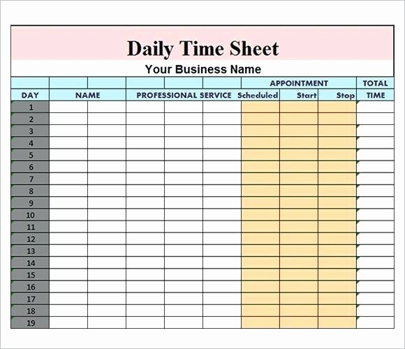Daily Time Card Template Excel Inspirational Daily Time Sheet format In Excel 20 Daily Timesheet