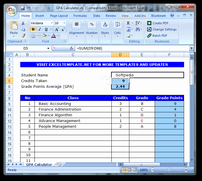 How To Make A Gpa Calculator In Excel GPA Calculator Excel Template