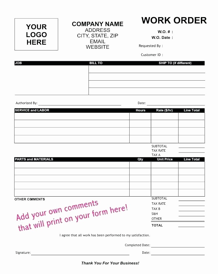 50 Parts order form Template Excel Template