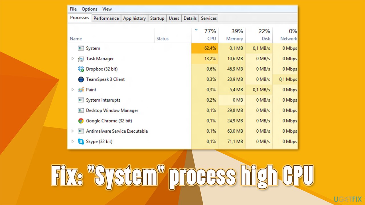 “System” process high CPU how to fix?