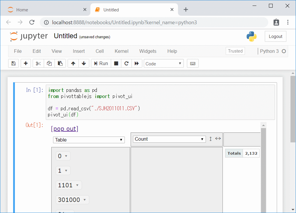 Pythonでピボットテーブル：Jupyter Notebook、pivottablejs利用法