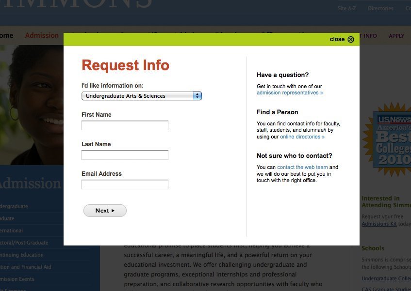 Modal design pattern example at simmons.edu 22 of 77