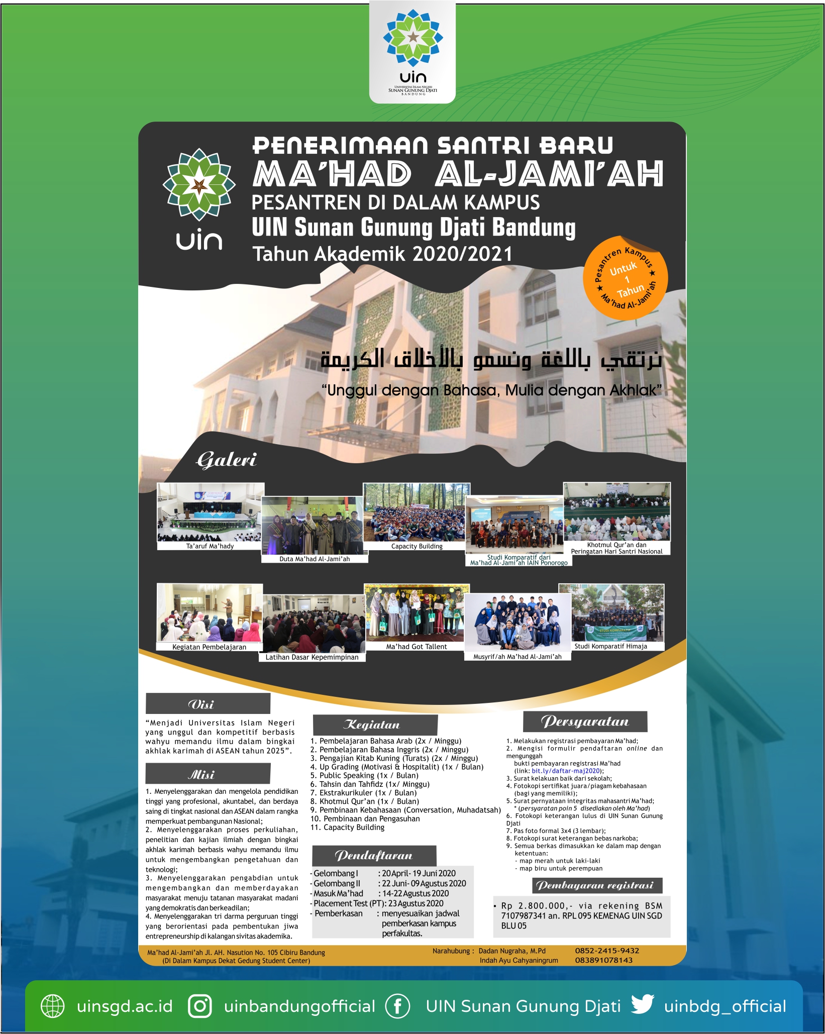 Langsung order buku pendamping tematik terpadu ilmu pengetahuan. Psb Ma Had Al Jami Ah 2020 2021 Uin Sunan Gunung Djati Bandung