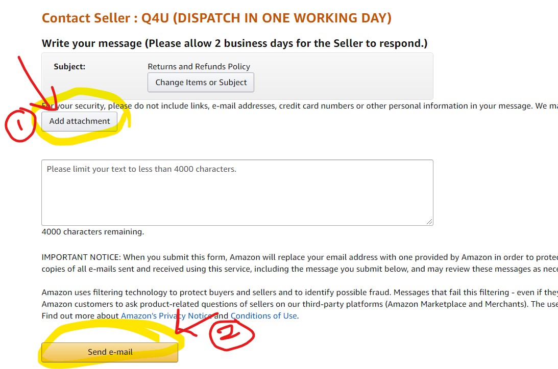How to upload photos to Amazon message