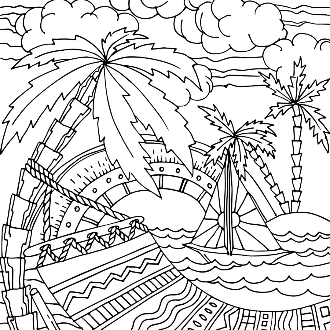 Tropical Beach Colouring Page Castle Arts