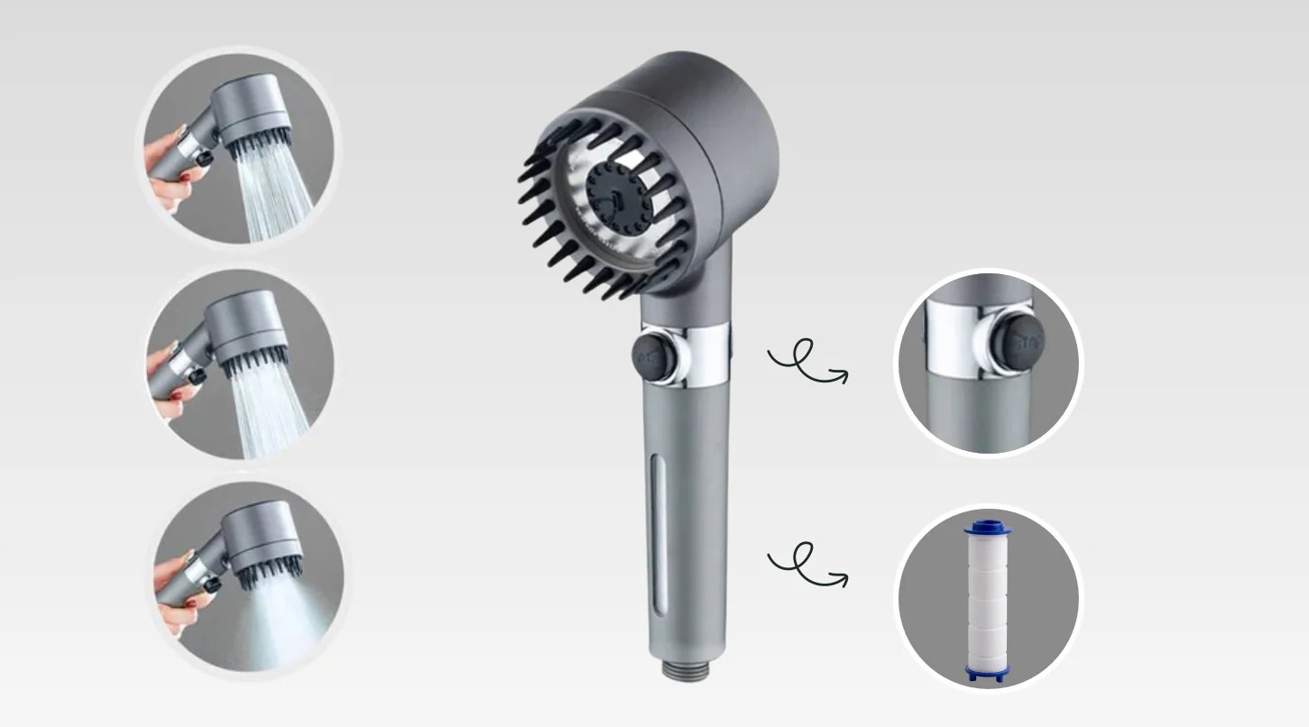 Grey Ultimate Head Massage Shower Wall Kit with Filters StoneStream