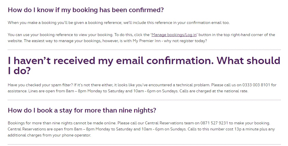 Premier Inn Hotel Customer Service, and Contact Number 01582 567890