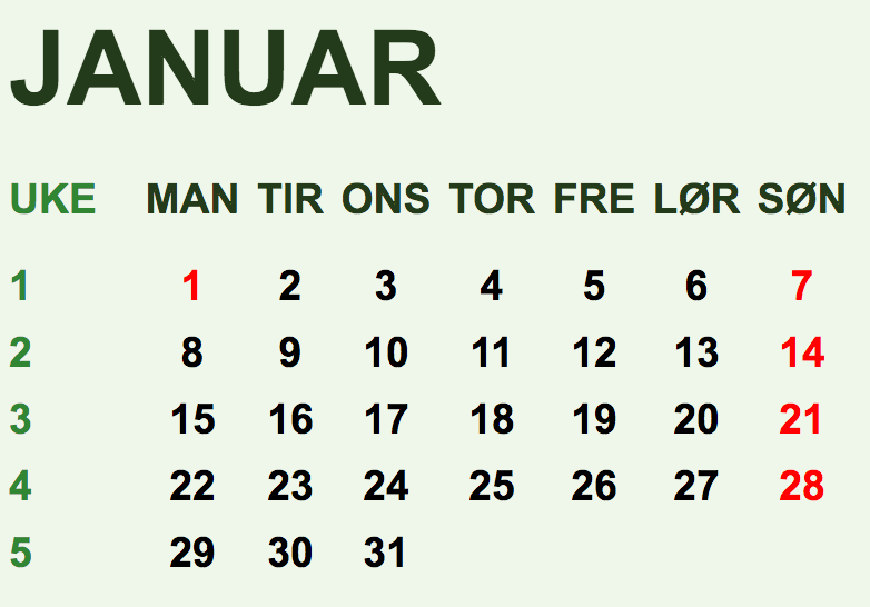 Norsk kalender for 2024 med ukenummer og helligdager 🇳🇴
