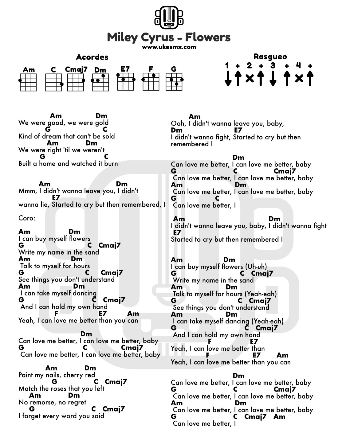 Tutorial Ukulele Miley Cirus Flowers Ukesmx