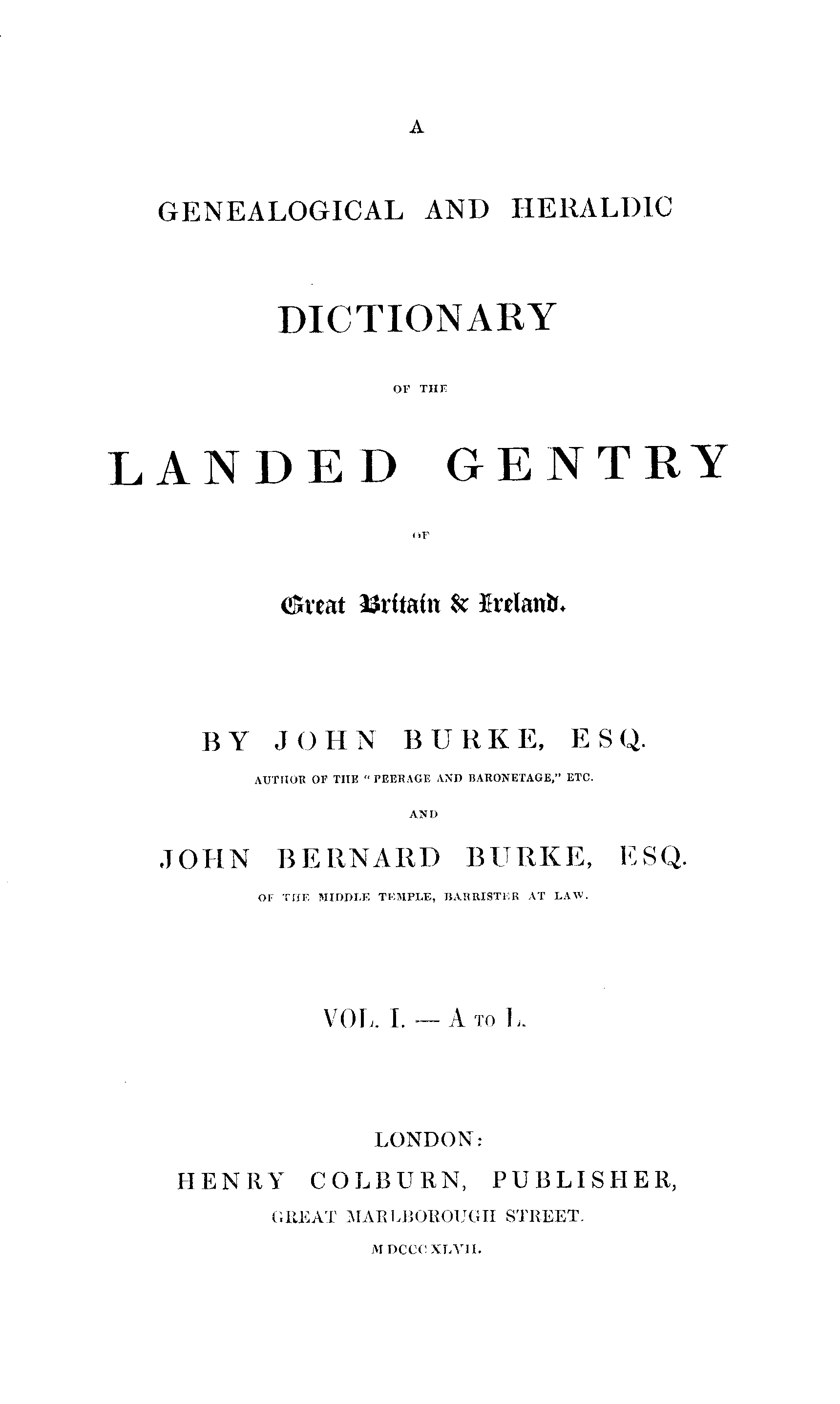 Burke's Landed Gentry, 184749 vol 1 viewing page i
