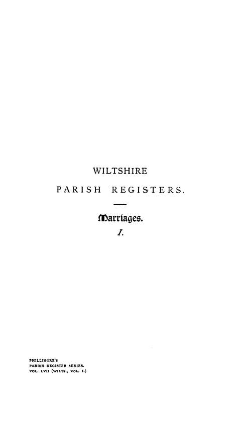 Wiltshire Parish Registers Marriages volume 1 viewing page i