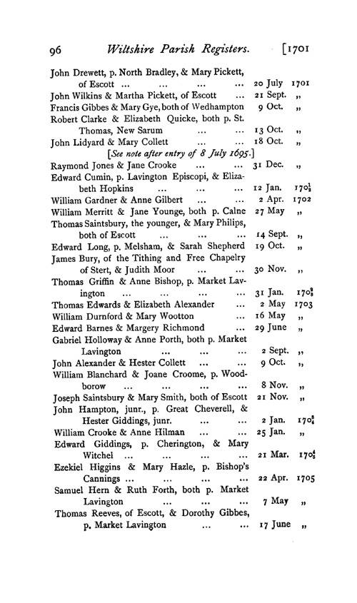 Wiltshire Parish Registers Marriages volume 4 viewing page 96