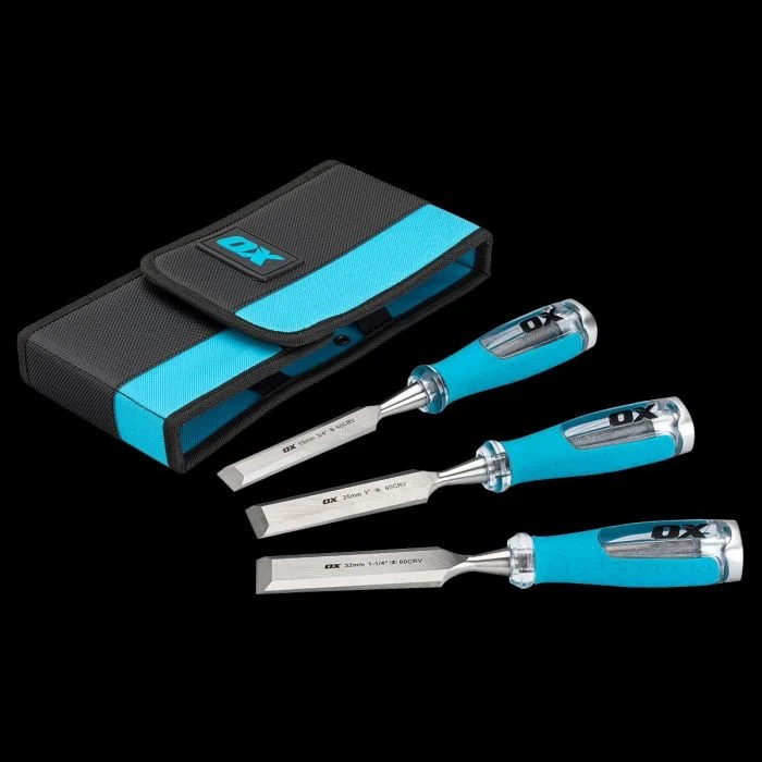 OX Pro 3 Piece Wood Chisel Set in Velcro Case ViC Group