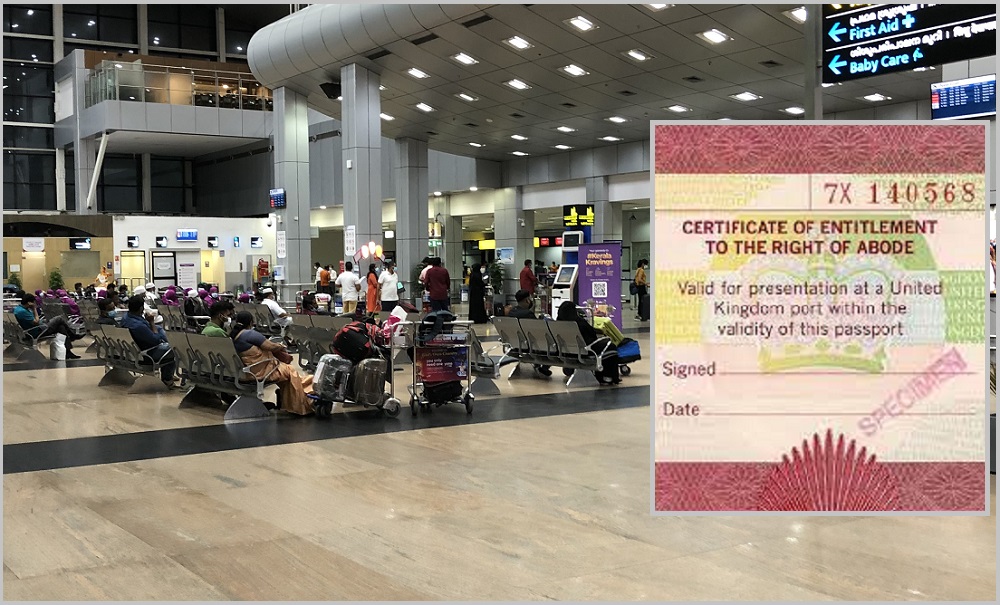 Right of Abode stamp in expired Passport Elderly UK Malayalee woman