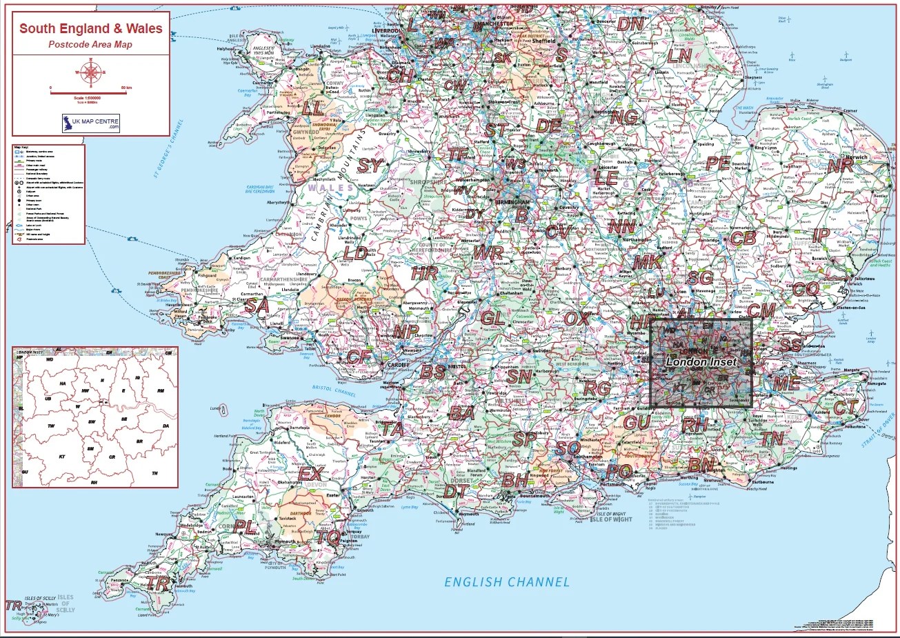 Postcode Area 4 Southern England & Wales Digital Download ukmaps.co.uk