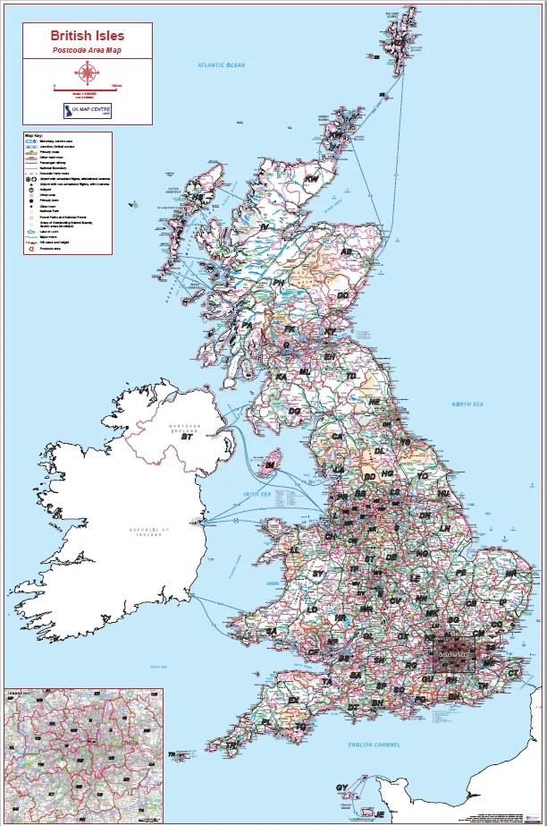 Postcode Area 7 British Isles Digital Download ukmaps.co.uk