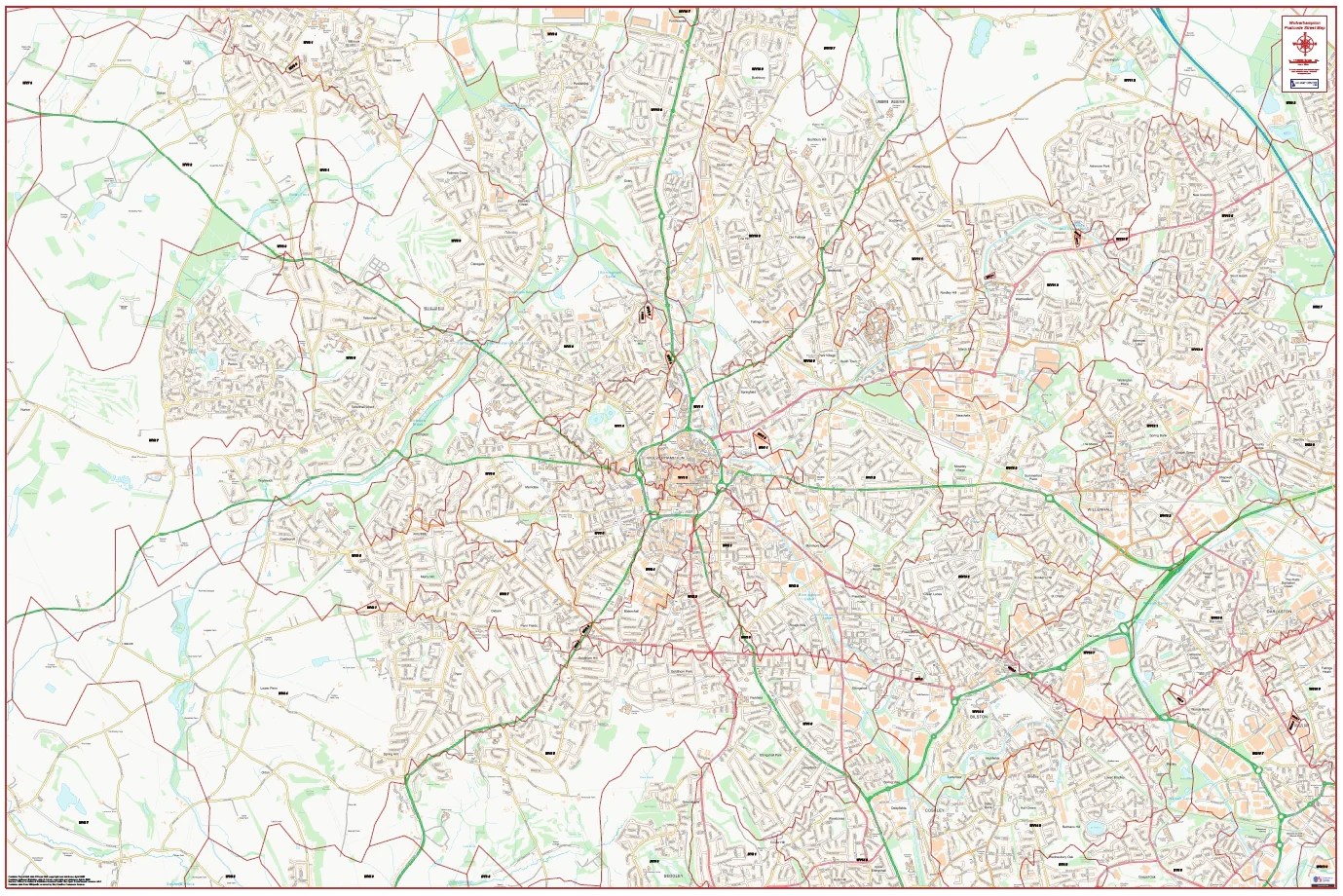 Central Wolverhampton Postcode City Street Map Digital Download