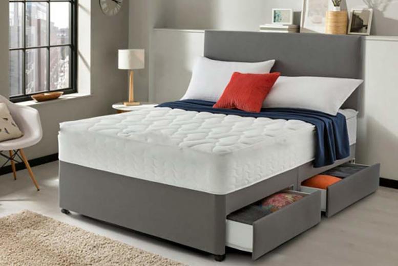 Grey Divan Bed W/Headboard & Mattress Optional Storage UK Mattress