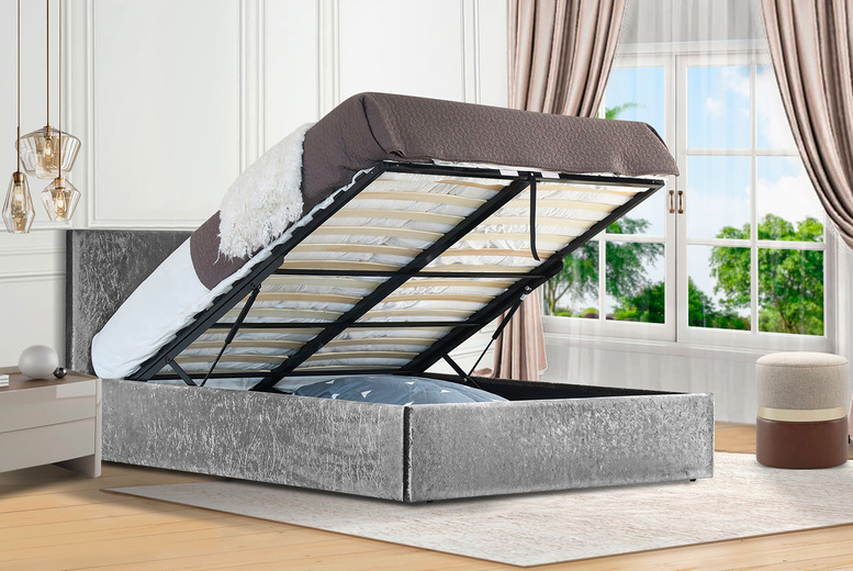 Crushed Velvet Ottoman Bed Frame 3 Sizes & Mattress Option UK