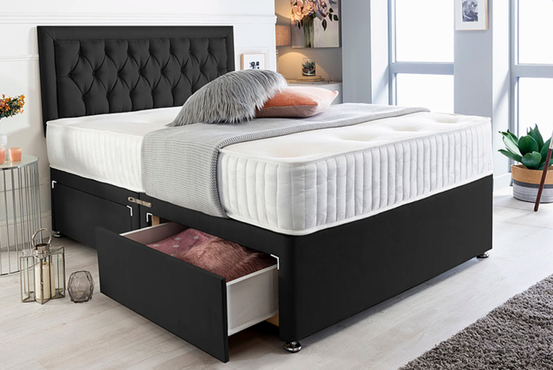 Black SuedeStyle Divan Bed & Mattress Drawer Options UK Mattress