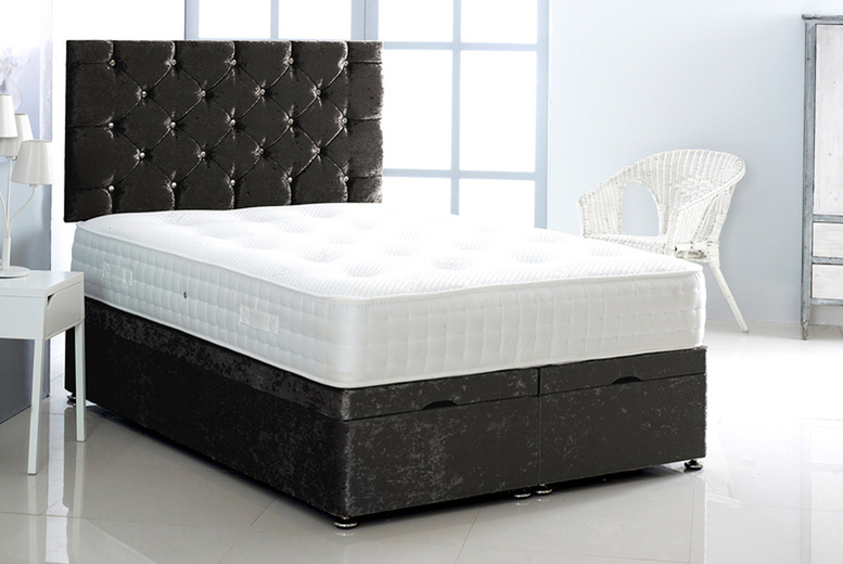 Crushed Velvet Ottoman Bed, Memory Mattress & Headboard UK Mattress