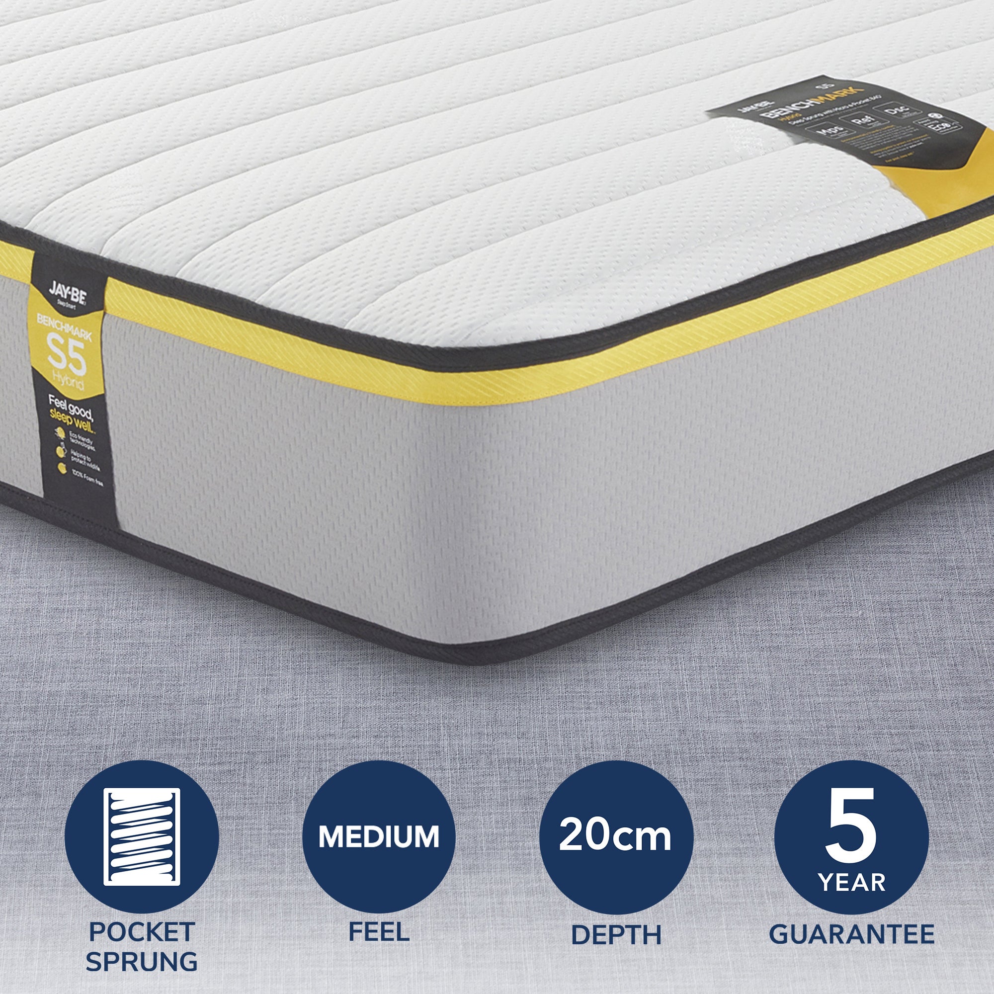 JayBe Benchmark S5 Hybrid Boxed Rolled Medium Pocket Sprung Mattress