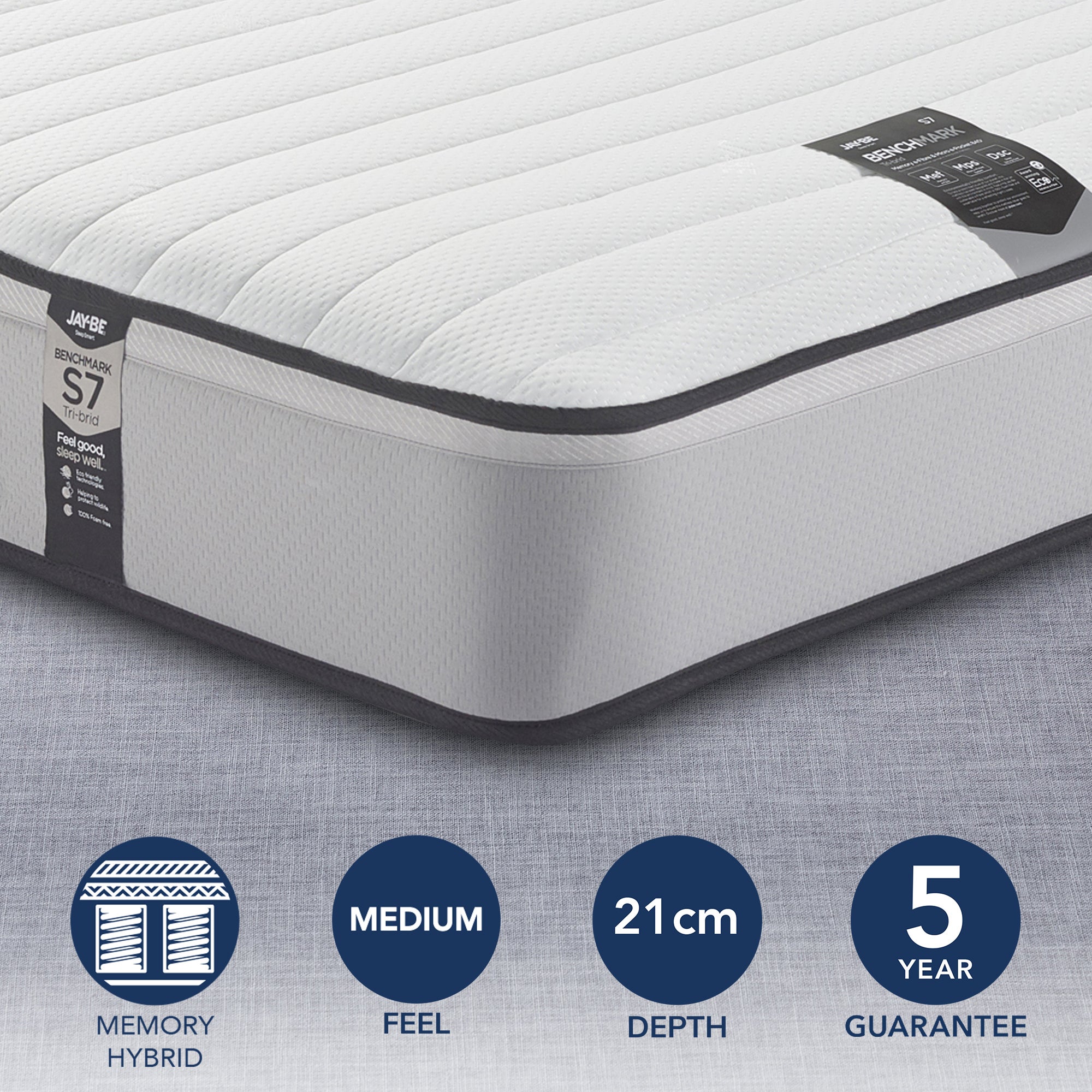 JayBe Benchmark S7 Tribrid Medium Pocket Sprung Memory Mattress UK
