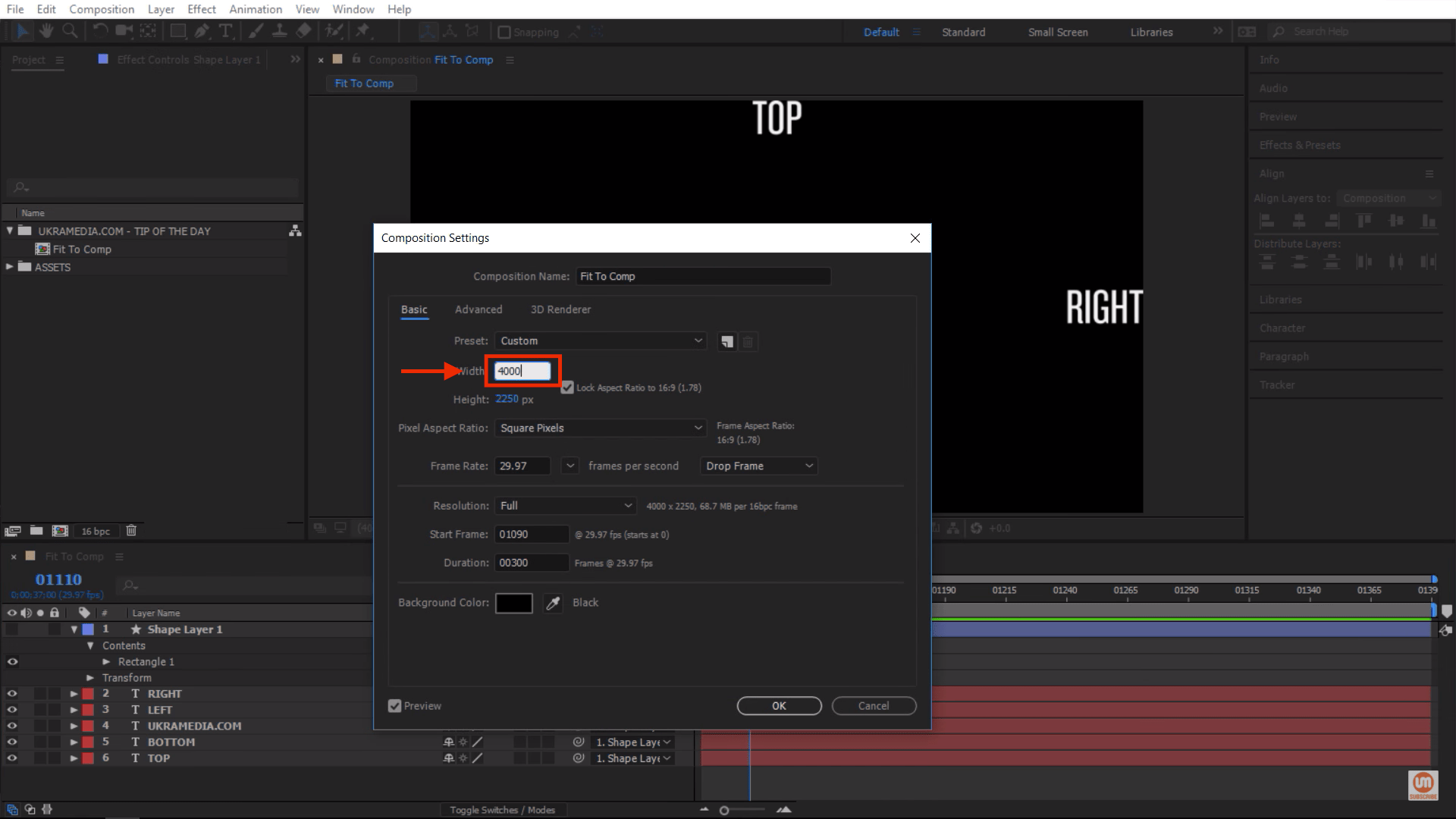 4k settings in composition After Effects Ukramedia
