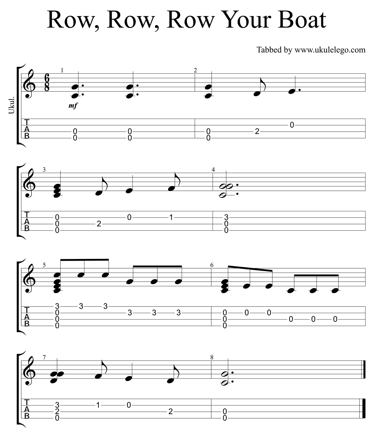 Row, Row, Row Your Boat Simple Ukulele Arrangement Ukulele Go