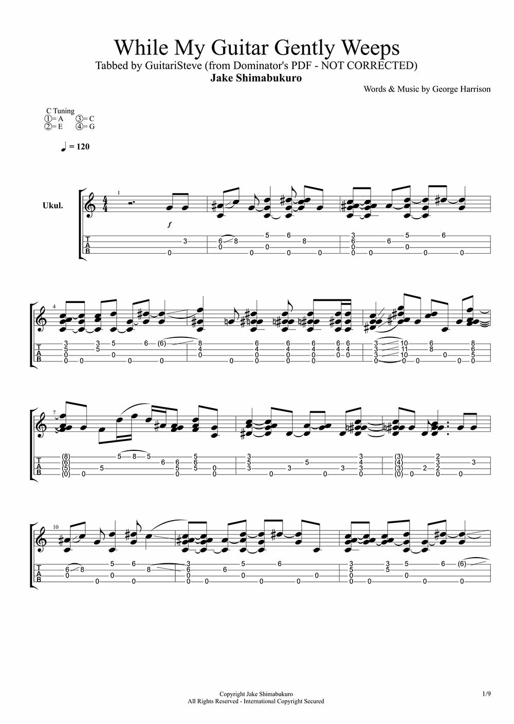 "Gently Weeps" for ukulele by Jake Shimabukuro • UkuTabs