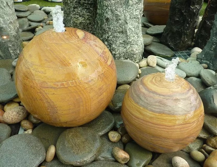 30cm Rainbow Sandstone Drilled Sphere Water Feature Kit
