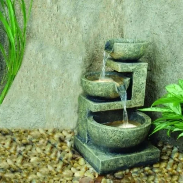 Small Kyoto Three Bowl Cascade Lit Water Feature (Solar Powered)