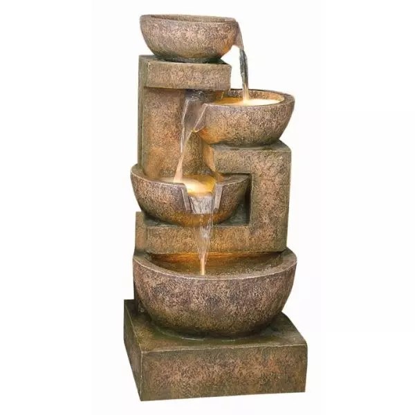 Four Granite Copper Bowls Water Feature with Lights