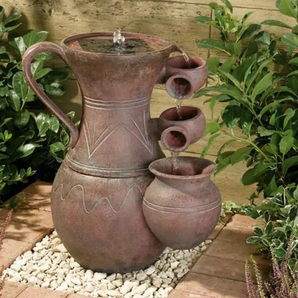 Pitcher Cascade Solar Powered Water Feature with Battery Back Up