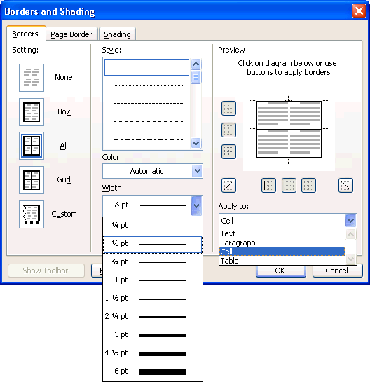 Microsoft Word Tables