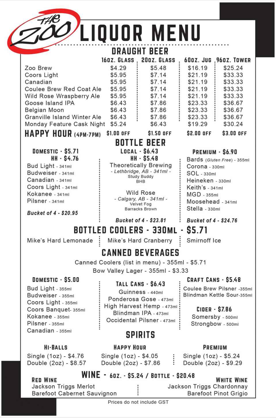 Menu & Hours Zoo ULSU